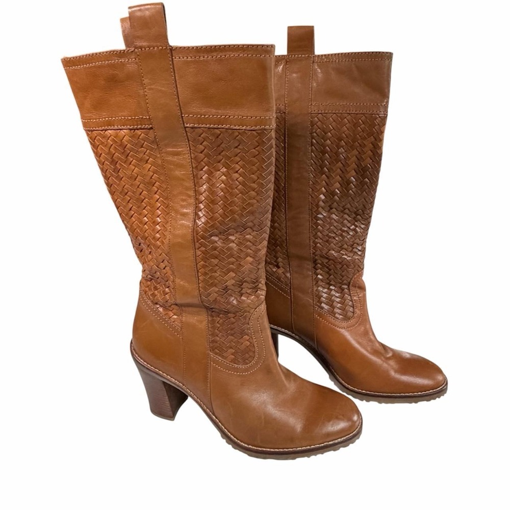 Cole Haan Women's Size 7B Brown Woven Leather Tall Boots Made in Brazil